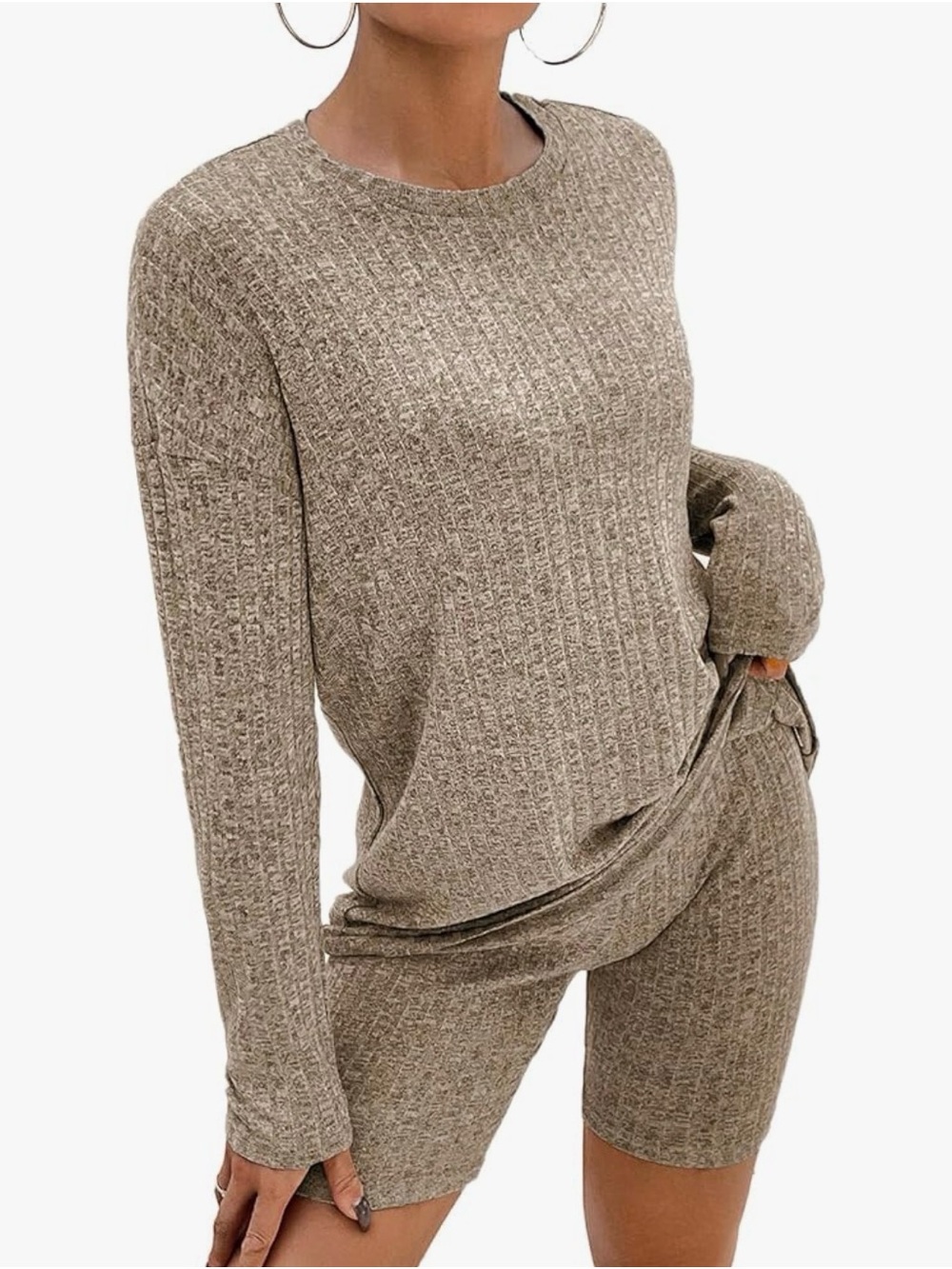 Ribbed Knit Loungewear Set in Taupe